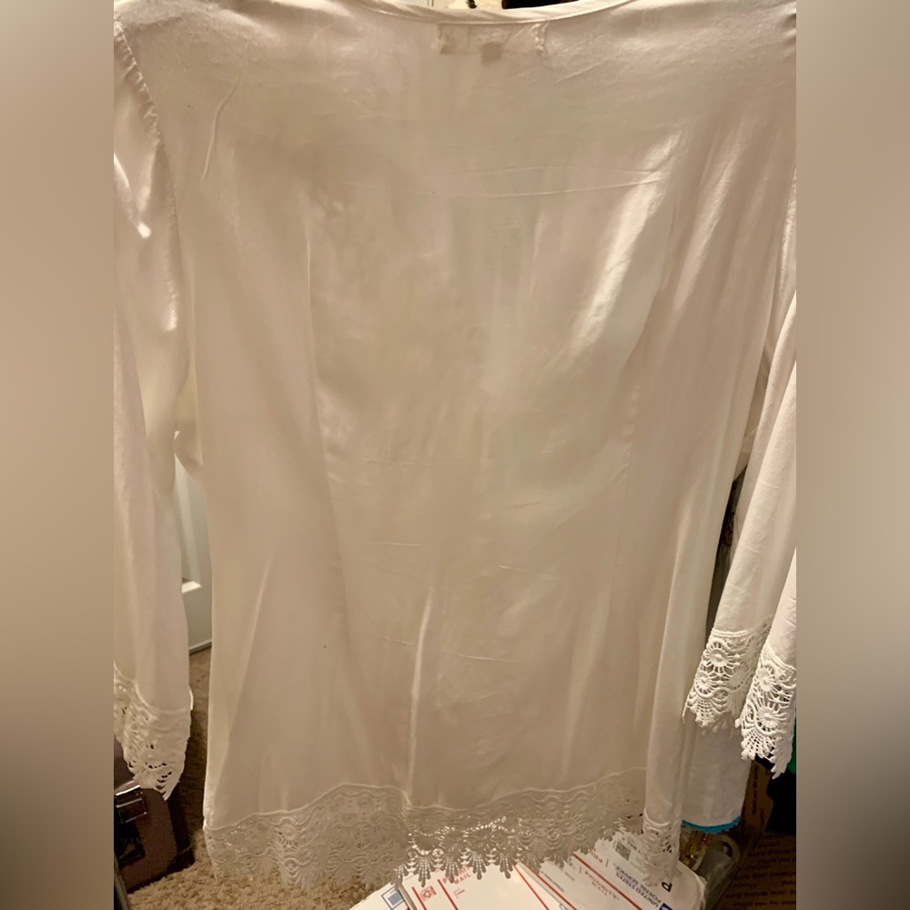 Solitaire White Swimsuit Cover Up Tunic Top 3/4 Sleeve SZ M. - Picture 6 of 9